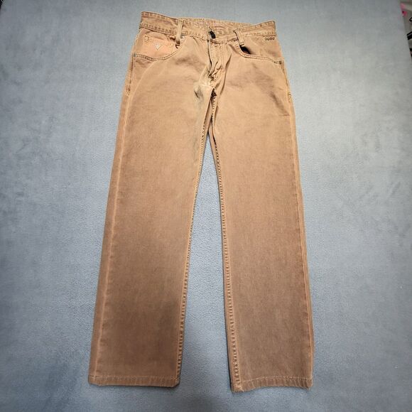 Guess Jeans Mens 30x27 Brown Alameda Slim Taper Distressed Denim - Picture 1 of 10